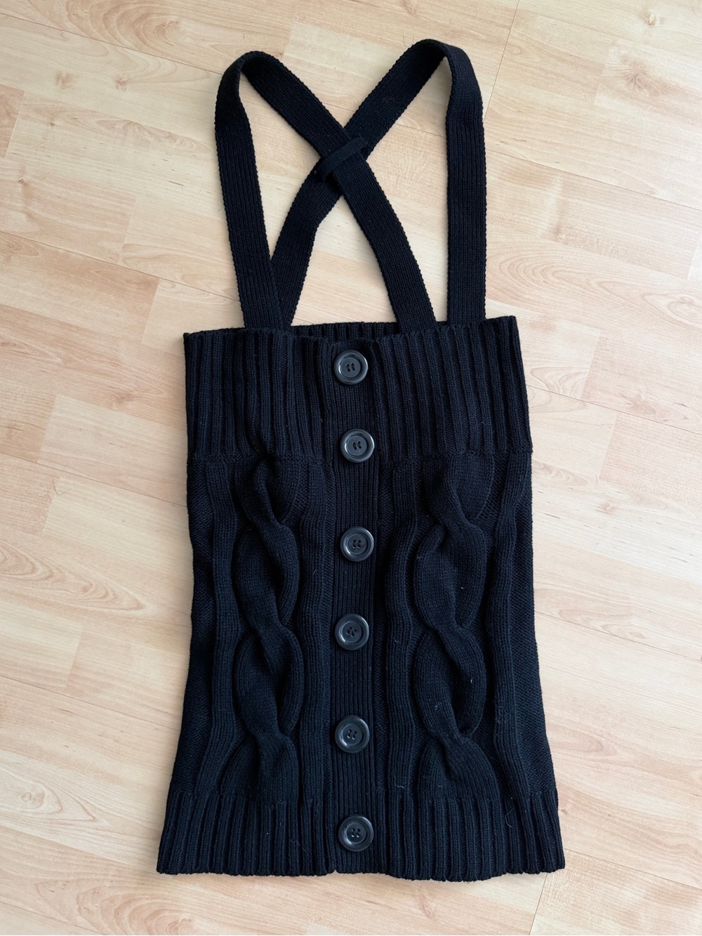 CE2/ Black Cable Knit Suspender Mini Dress - Size M - Button Up Pinafore
